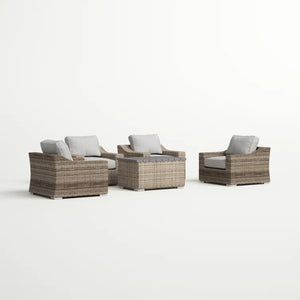 English Elm LSI 5-Piece All-Weather Wicker Sectional Seating Set with Thick Gray Cushions, Rust-Resistant Frame B120S00074