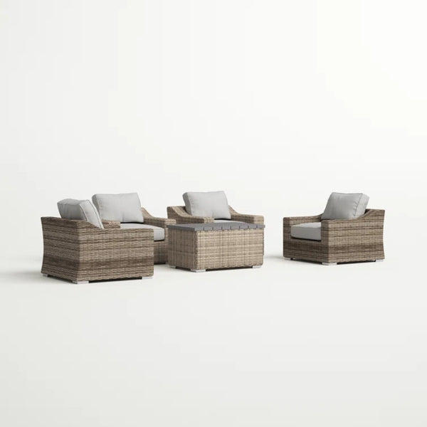 English Elm LSI 5-Piece All-Weather Wicker Sectional Seating Set with Thick Gray Cushions, Rust-Resistant Frame B120S00074