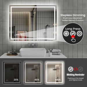 English Elm 48"*36"LED Modern LED Vanity Mirror with Touch Sensor, Dual Front/Back Light, Fog-Free, IP44 Water Resistant, CRI90+ Dimmable Memory T3177P320625