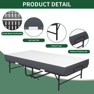 English Elm 75 Inch Rollaway Twin Bed with Memory Foam Mattress Heavy Duty Steel Frame Foldable W2735P425460