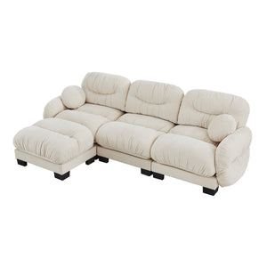 English Elm Pleated Chenille Sectional Sofa with Ergonomic Foam Sculptural Curved Armrests Living Room Beige W5656S00041