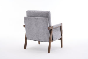 English Elm Mid-Century Solid Wood Accent Chair with Chenille Upholstery, Ergonomic Waist Support, Sturdy 300lb Capacity Gray T3903P372381