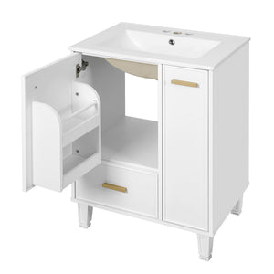 English Elm Christopher Knight Home® - 24" Bathroom Vanity with Ceramic Sink, Solid Wood Frame, Soft-Close Drawers & Ample Storage Appeal White N759P269734K