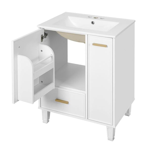 English Elm Christopher Knight Home® - 24" Bathroom Vanity with Ceramic Sink, Solid Wood Frame, Soft-Close Drawers & Ample Storage Appeal White N759P269734K