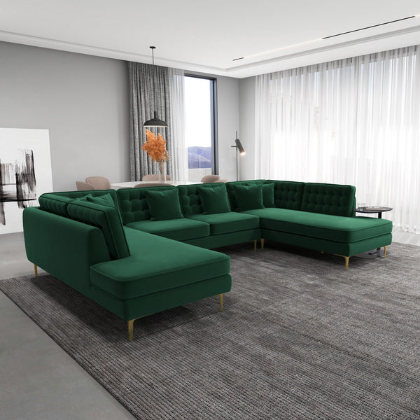 English Elm Brooke Velvet U-shaped Sectional Sofa with Block Legs for Spacious Living Rooms B183S00064