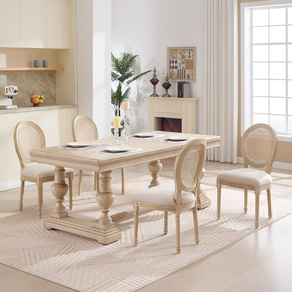 English Elm French Country Dining Chairs Set Of 2 - Upholstered Rattan Back, Elegant Carved Design For Home Use W3426P324257