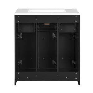 English Elm 30inch Bathroom Vanity with Undermount Sink, Tip-Out Tray, Soft-Close Doors, Spacious Drawers & Handles Black N710P331580B