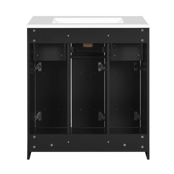English Elm 30inch Bathroom Vanity with Undermount Sink, Tip-Out Tray, Soft-Close Doors, Spacious Drawers & Handles Black N710P331580B