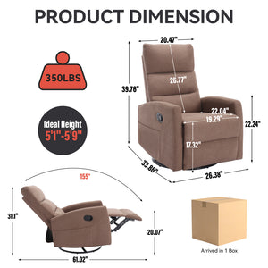 English Elm Manual Swivel Rocker Recliner Fabric Chair with 360 Degree Rotation for Living Room W3224P289292