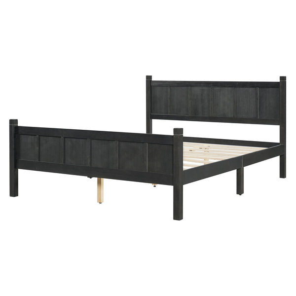 English Elm Queen Platform Bed Shaker Farmhouse Style with Vertical Slat Headboard and Wood Grain Finish Black N733P422480E