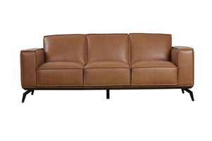 Porter Designs Porter Carina Top Grain Leather Sofa In Rich Caramel With Espresso Wood Trim & Modern Flair Brown Leather 02-204-01-2780