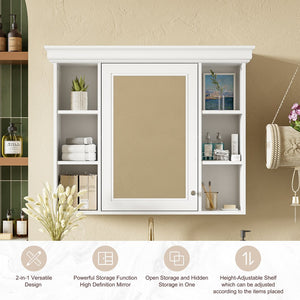 English Elm 35'' 35' 35'' x 28'' Wall Mounted Medicine Cabinet with Mirror Door, Modern MDF Storage with Towel Rod White N710P196545K