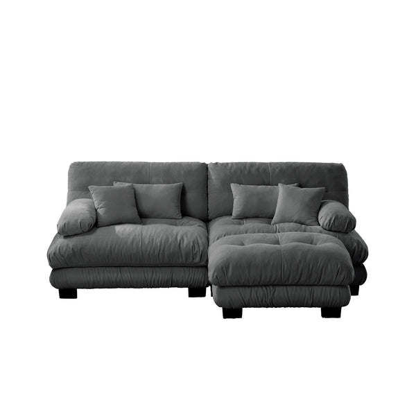 English Elm Cloud Chenille Sectional Sofa For Modern Living Rooms, Plush Comfort With Convertible Ottoman & Pillows W714S01017