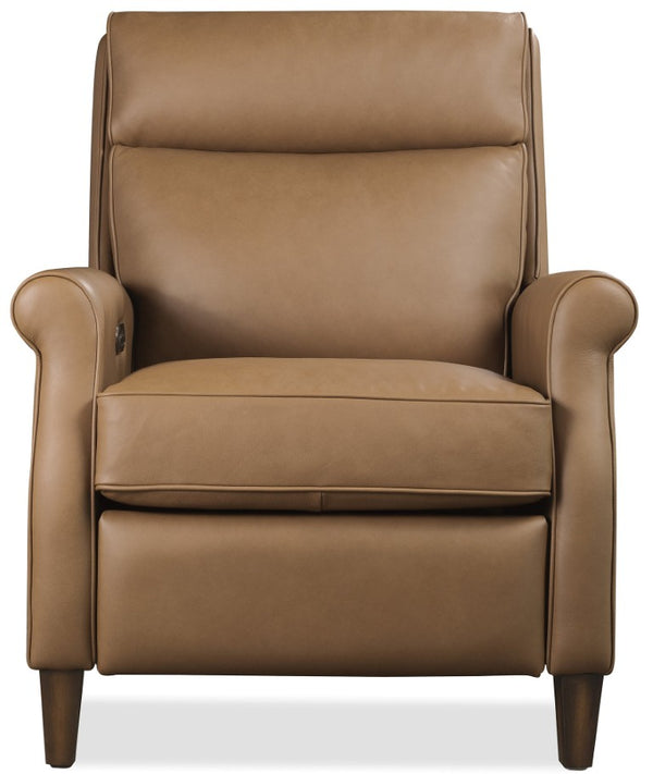 Hooker Furniture Randall Power Recliner In Billows Caramel Leather With Usb, Pop-Up Headrest, Bustle Back Comfort Brown RC820-PH-087