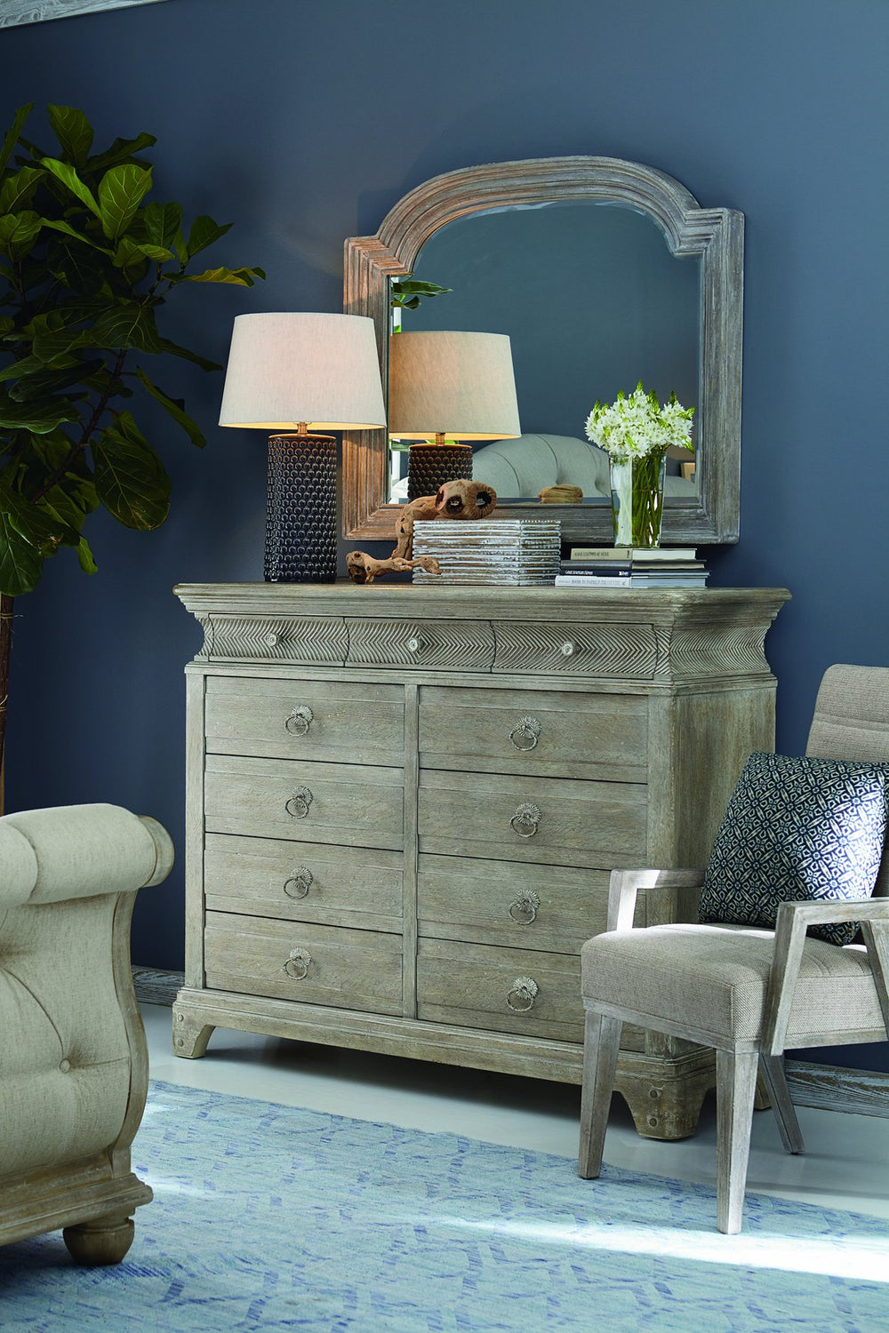 A.R.T. Furniture Summer Smith's Bayou Mirror - Cottage Style Beveled Edge Design In Light Scrubbed Oak Finish Gray, Gray Flakey Cathedral Oak Veneer,Parawood Solids,Glass 251122-1303