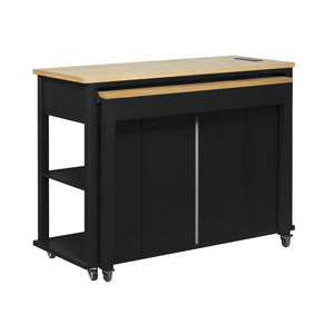English Elm K&k Farmhouse Kitchen Island Extendable Table Rubber Wood Veneer Built-in Charging Storage Black N707S215327B