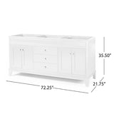 Christopher Knight Home® - Noble House - - 73'' Bathroom Vanity With Marble Top & Double Ceramic Sinks, 4 Doors, 3 Drawers, White