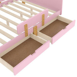 English Elm Twin Low Profile Kids Floor Bed Pine Wood Frame with Safety Rail and Built in Bookshelf Pink W1580P373245