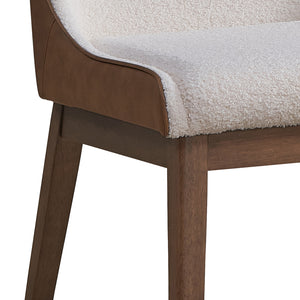 English Elm White White and Brown Side Chair Set of 2 — Bouclé & Velvet Upholstery, Bent Wood Legs, Walnut Finish, Luxe Comfort B062P209258