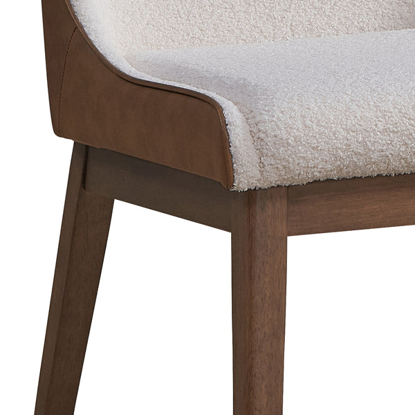 English Elm White White and Brown Side Chair Set of 2 — Bouclé & Velvet Upholstery, Bent Wood Legs, Walnut Finish, Luxe Comfort B062P209258