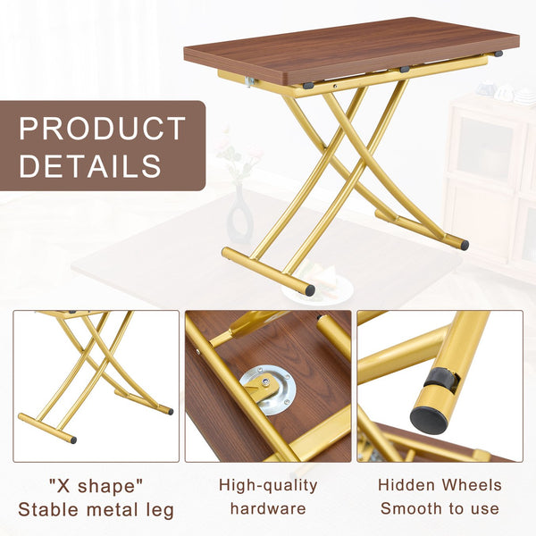 English Elm Table and Chair Set Adjustable Height Mdf Wood Grain Top with 4 Upholstered Seats Brown,Golden W1151S04092