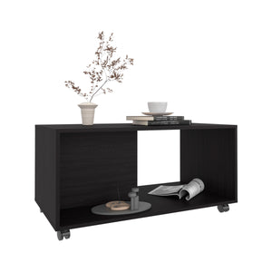 English Elm Coffee engineered wood coffee table on casters with single shelf, minimalist, durable, eco-friendly Black 41.73 L x 36.2 W x 4.33 H B097P262370
