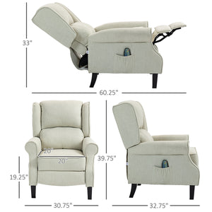 English Elm HOMCOM Linen Massage Recliner Chair with Heat & Dual Motors, Wingback Push-Back Sofa w/ Footrest and Side Pocket White W2225P200663