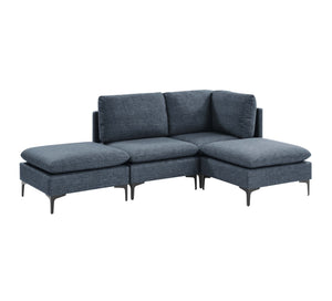 English Elm Linen Upholstered Modular Sectional Sofa with Black Metal Legs for Modern Living Dark Blue B2748S00118