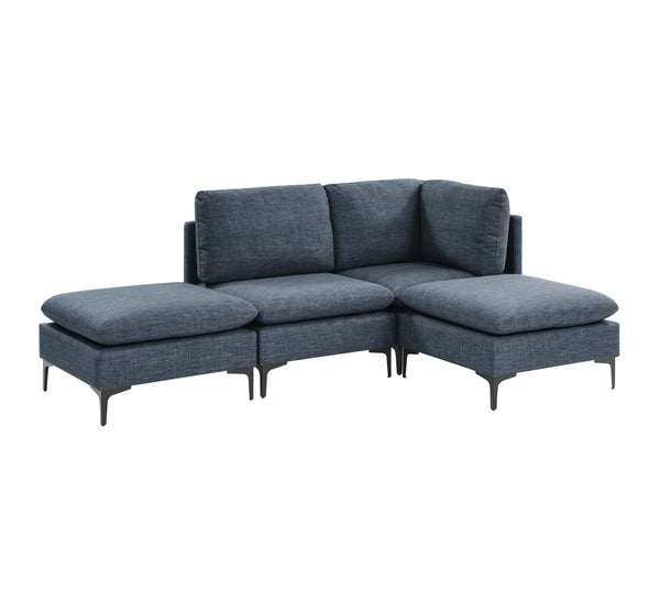 English Elm Linen Upholstered Modular Sectional Sofa with Black Metal Legs for Modern Living Dark Blue B2748S00118