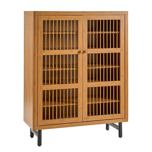English Elm Shoe Cabinet with Louver Doors, 6-Tier Adjustable Shelves, MDF Storage Rack with Metal Legs for Entryway Natural W3417P388711