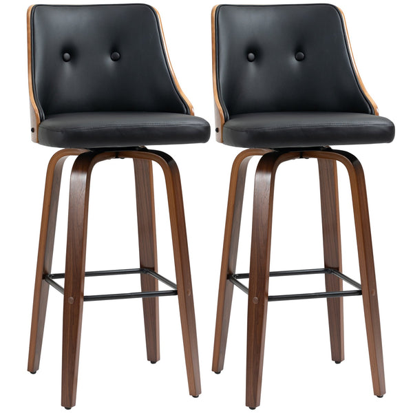 English Elm Homcom Stylish Pu Leather Swivel Bar Stools - Set Of 2 With Footrest & Tufted Back For Comfort W2225P217133