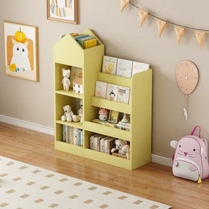 English Elm Yellow Kids Wooden Bookshelf Organizer with 6 Compartments, 2 Removable Bins, Sturdy MDF, Playroom Storage W2876P233555