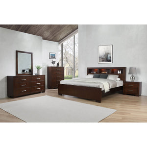 English Elm Polk Queen Bedroom Set with Led Bookcase Headboard and Cappuccino Engineered Wood B062S01572