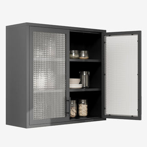 English Elm Retro Wall-Mounted Cabinet With Hazy Glass Doors & Adjustable Shelves For Stylish Home Storage Solutions W2378P176276-GIGA