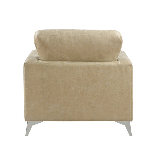 English Elm Sand-Hued Polished Microfiber Chair — Modern Sand Upholstery, Silver Metal Legs, Elegant Living Room Seat B011P204087