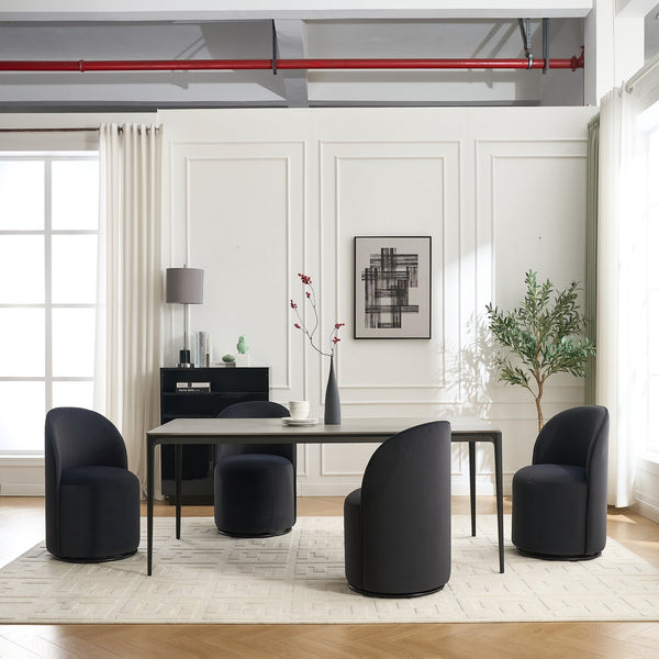English Elm Set Velvet Swivel Barrel Accent Chair Mid Century Ergonomic Seat for Dining Vanity Dark Grey W3244P308286