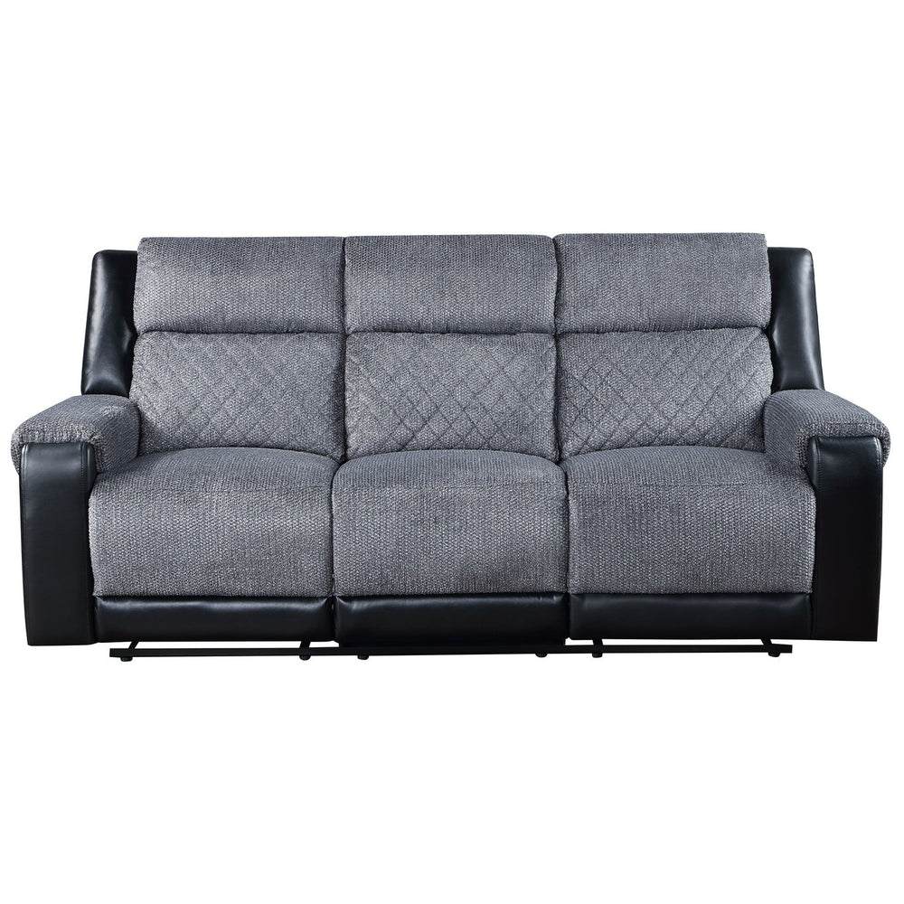 English Elm ALICIA Two-Tone Gray/Black 3-Piece Reclining Sofa Loveseat Chair Set – Glam Fabric & Faux Leather Comfort B201S00148