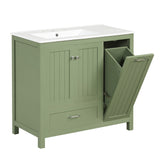 English Elm 36" Bathroom Vanity With Sink, One Cabinet With Two Doors and One Big Drawer and One Flip Drawer, Solid Wood and Mdf Board, Green