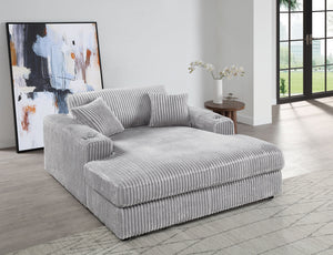 English Elm Hilde Light Gray Corduroy Chaise with 2 Pillows — Pocket Coil Seating, Removable Covers, Cup Holder B2726P345946