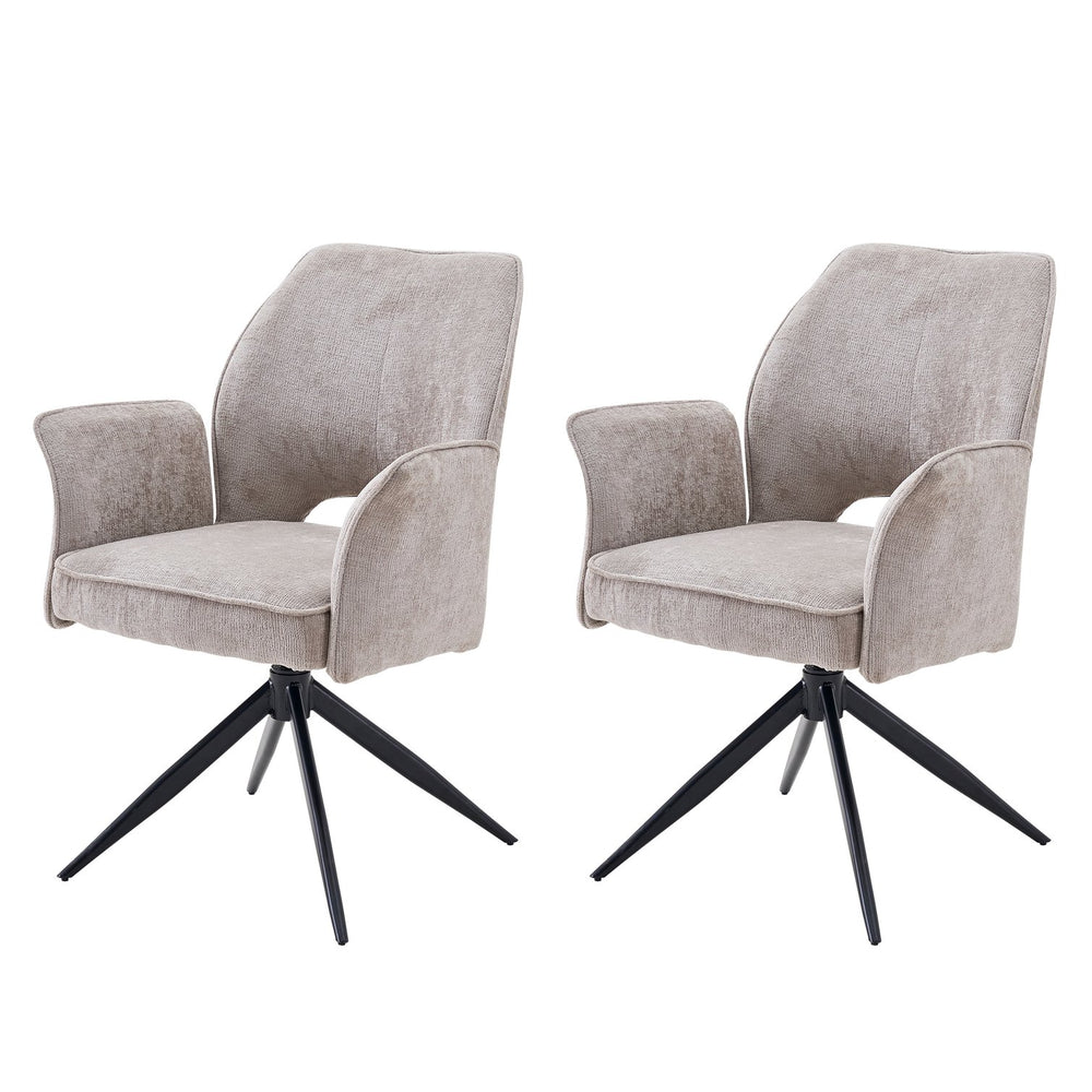 English Elm Fabric Swivel Dining Chairs Set of 2 with 360 Rotation Removable Arms Metal X-frame Gray W3851P452803