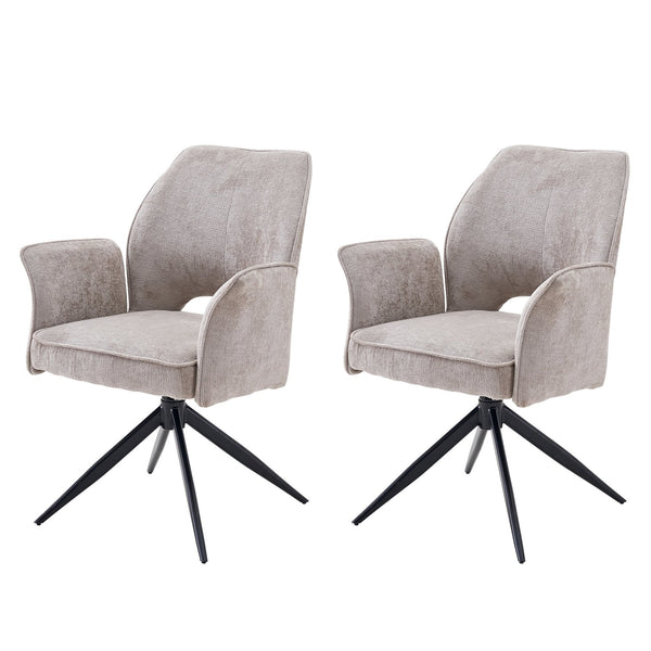English Elm Fabric Swivel Dining Chairs Set of 2 with 360 Rotation Removable Arms Metal X-frame Gray W3851P452803