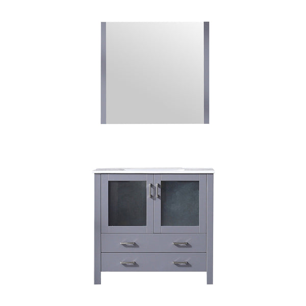 English Elm Dark Grey Bath Vanity Set With White Ceramic Top & 34" Mirror – Modern Design, Smart Storage Solutions B2731S00726