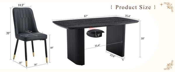 English Elm Table & 8 Black Pu Chairs Set - Modern 67" Mdf Dining Table With Stylish Design & Easy Care Finish W1151S04167-GIGA