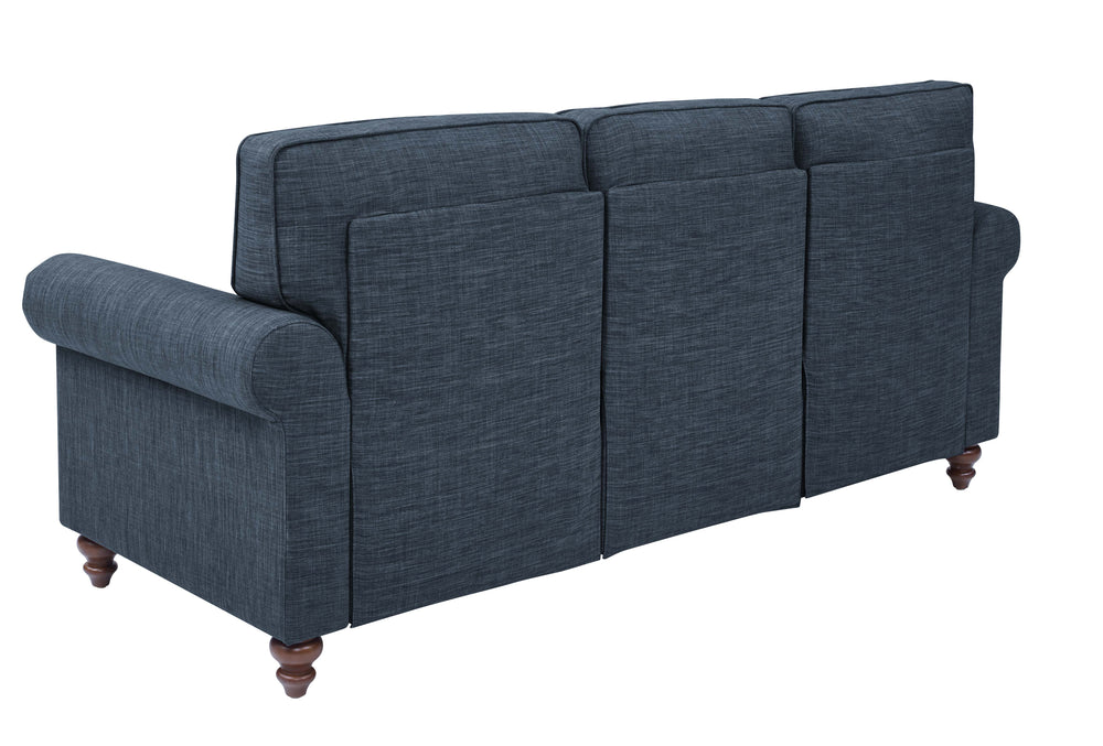Harbor 78" Linen Blend Sofa In Blue With Solid Wood Legs, Rolled Arms, Nailhead Trim, Plush Cushions