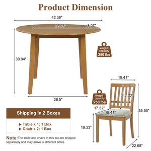 English Elm 3-piece Folding Round Dining Set with Upholstered Chairs for Compact Apartment Spaces Light Brown N752S000618A
