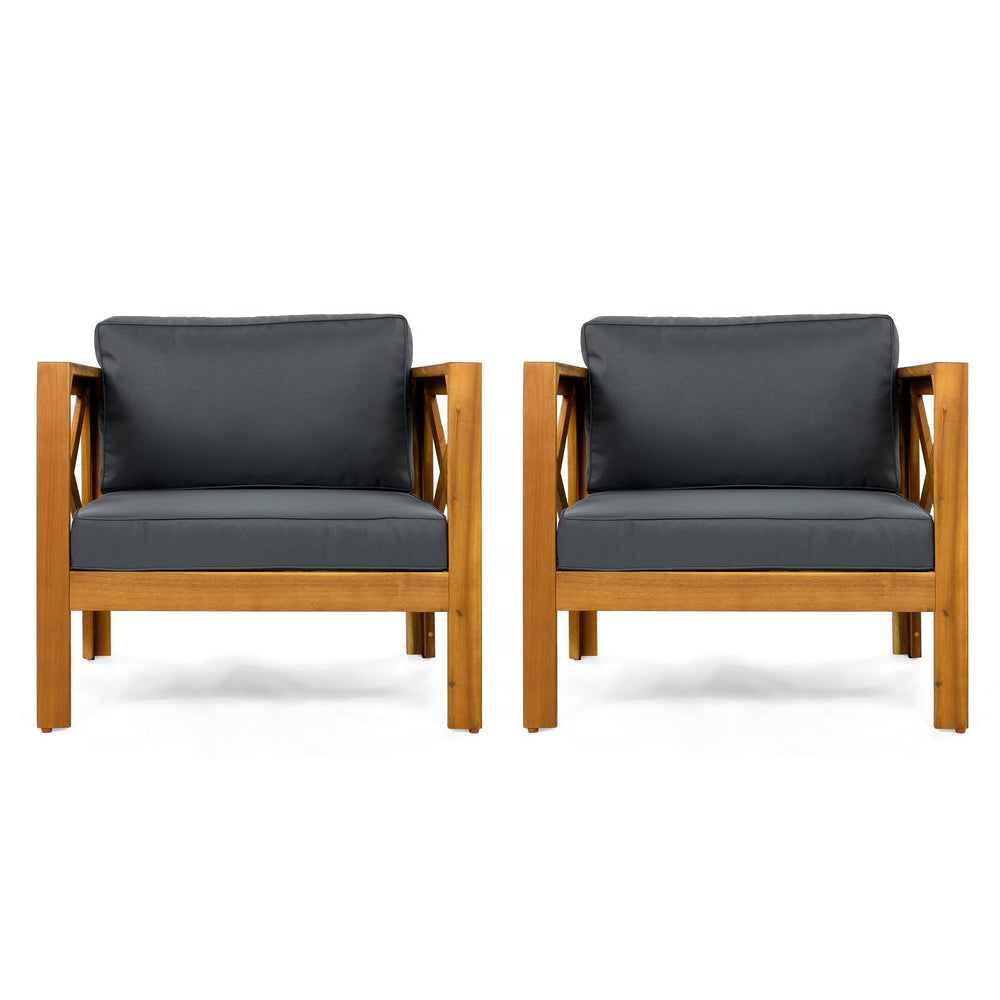 English Elm Christopher Knight Home® - Patio Conversation Set - Stylish Acacia Wood Chairs With Dark Grey Cushions & Foldable Side Table N770P264304G_N770P261552T