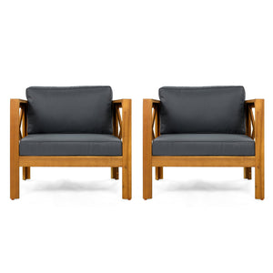 English Elm Christopher Knight Home® - Patio Conversation Set - 3-Piece Outdoor Acacia Wood Chairs & End Table With Dark Grey Cushions N770P264304G_57501.00ACA