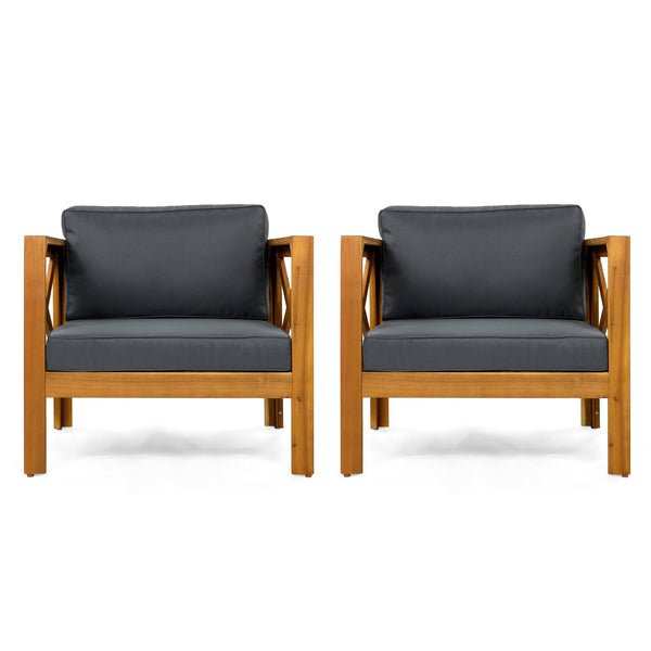 English Elm Christopher Knight Home® - Patio Conversation Set - 3-Piece Outdoor Acacia Wood Chairs & End Table With Dark Grey Cushions N770P264304G_57501.00ACA