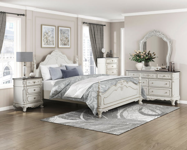 English Elm Victorian Cinderella White & Oak Nightstand with Carved Floral Hardware, 3 Drawers, No Assembly B011P361973