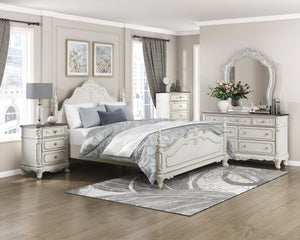 English Elm Victorian Cinderella 7-Drawer Dresser with Floral Carvings and Gray Rub-Through Finish for Bedrooms Antique White,Oak 36 L x 21.5 W x 52.5 H B011P361981